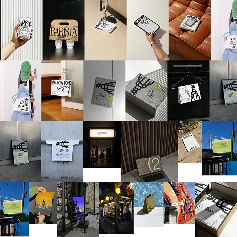 207期小众艺术书籍纸袋咖啡杯海报灯箱名片文件袋电脑平板PSD贴图样机41款