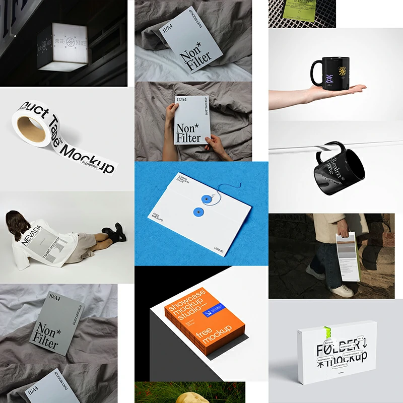 207期小众艺术书籍纸袋咖啡杯海报灯箱名片文件袋电脑平板PSD贴图样机41款