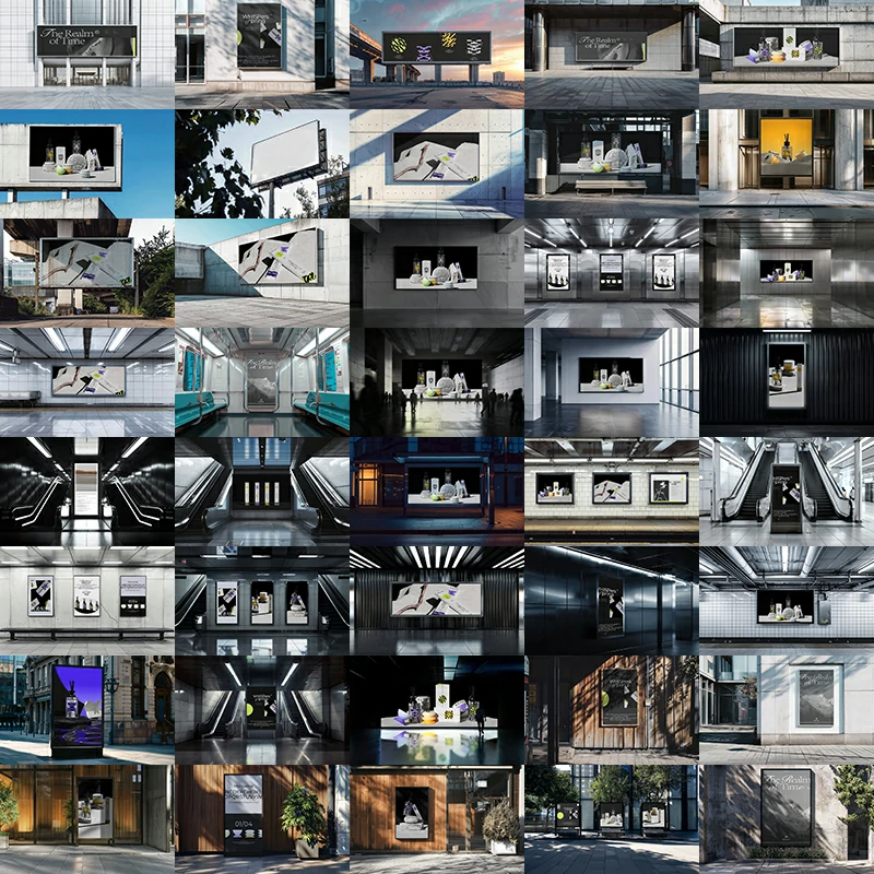 209期高级户外广告牌海报地铁车站品牌vi设计场景展示PSD样机贴图素材