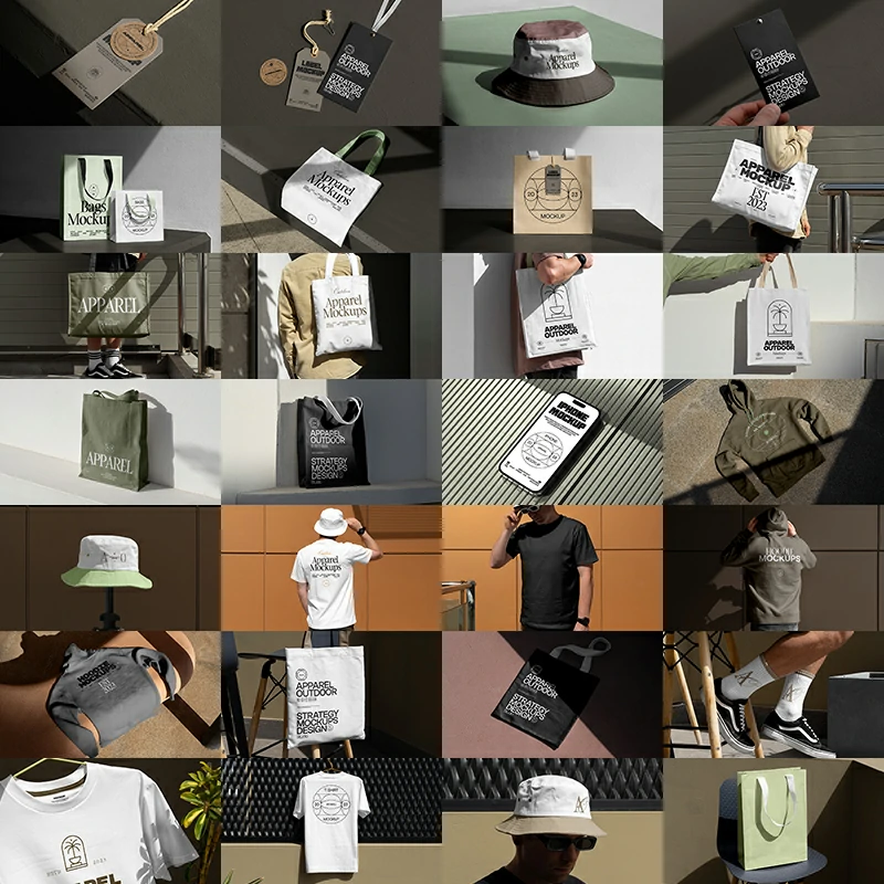 210期潮流街头服装品牌vi设计帆布包手提袋吊牌衣服logo样机ps素材psd