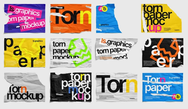 224期撕裂撕纸破损碎片毛边褶皱复古做旧不规则纸张海报PSD样机素材PS