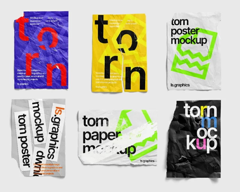 224期撕裂撕纸破损碎片毛边褶皱复古做旧不规则纸张海报PSD样机素材PS