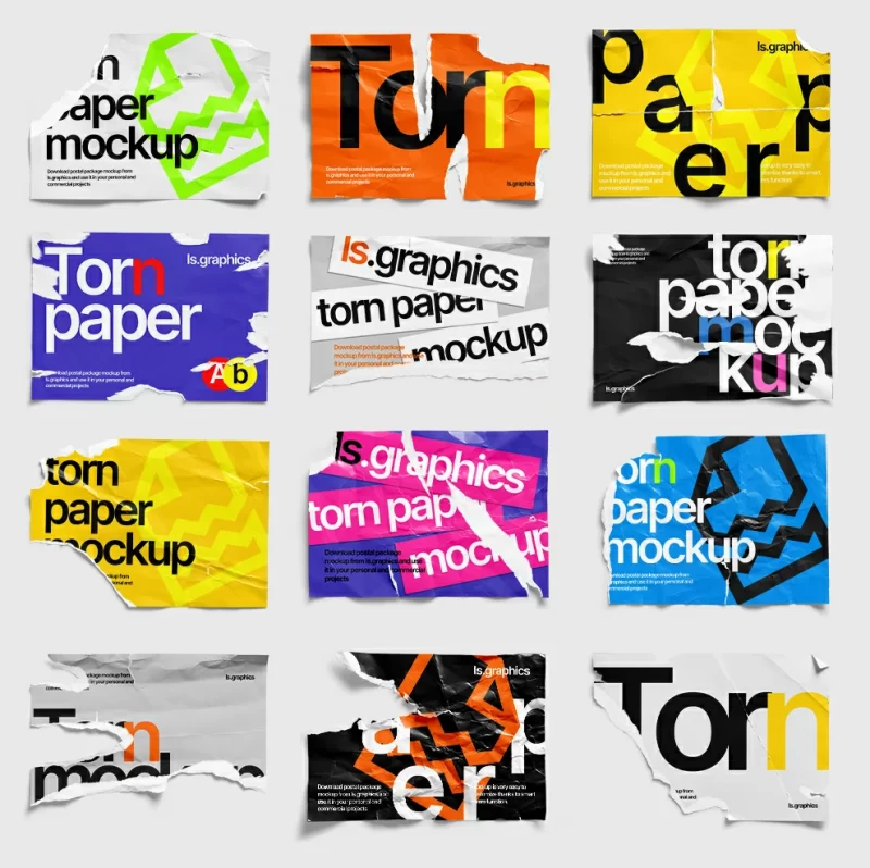 224期撕裂撕纸破损碎片毛边褶皱复古做旧不规则纸张海报PSD样机素材PS