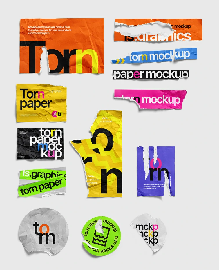 224期撕裂撕纸破损碎片毛边褶皱复古做旧不规则纸张海报PSD样机素材PS