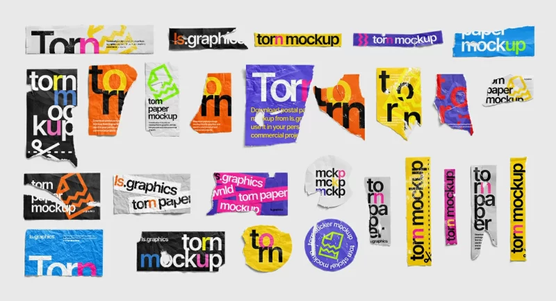 224期撕裂撕纸破损碎片毛边褶皱复古做旧不规则纸张海报PSD样机素材PS