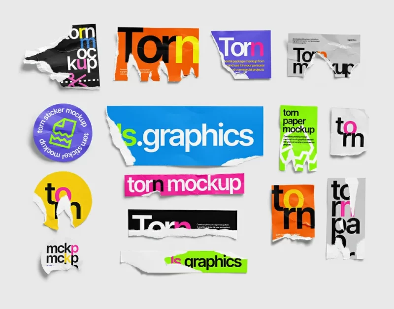 224期撕裂撕纸破损碎片毛边褶皱复古做旧不规则纸张海报PSD样机素材PS