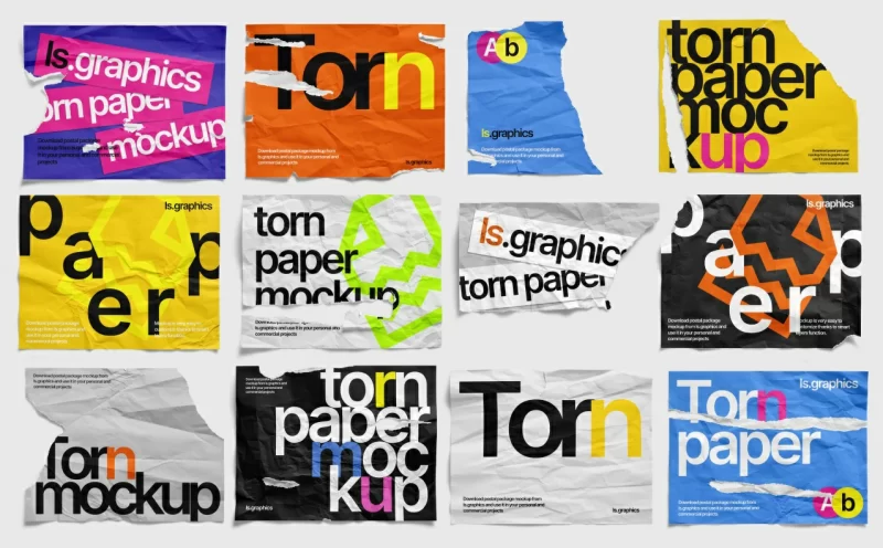 224期撕裂撕纸破损碎片毛边褶皱复古做旧不规则纸张海报PSD样机素材PS