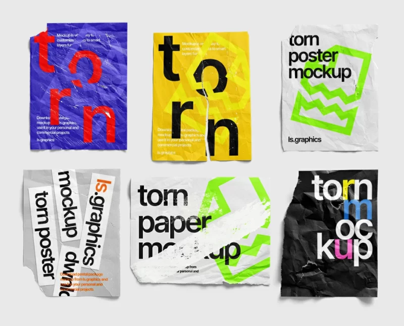 224期撕裂撕纸破损碎片毛边褶皱复古做旧不规则纸张海报PSD样机素材PS