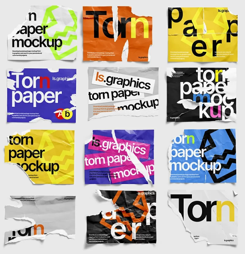 224期撕裂撕纸破损碎片毛边褶皱复古做旧不规则纸张海报PSD样机素材PS