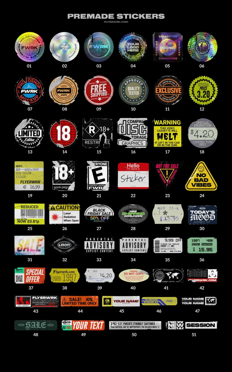 226-潮流复古做旧不干胶标签logo标志智能贴图样机PS模板设计素材100款+(1)