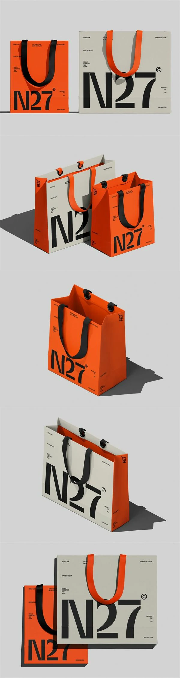 231-商品时尚购物袋手提袋纸袋设计展示效果图PSD贴图样机模板素材