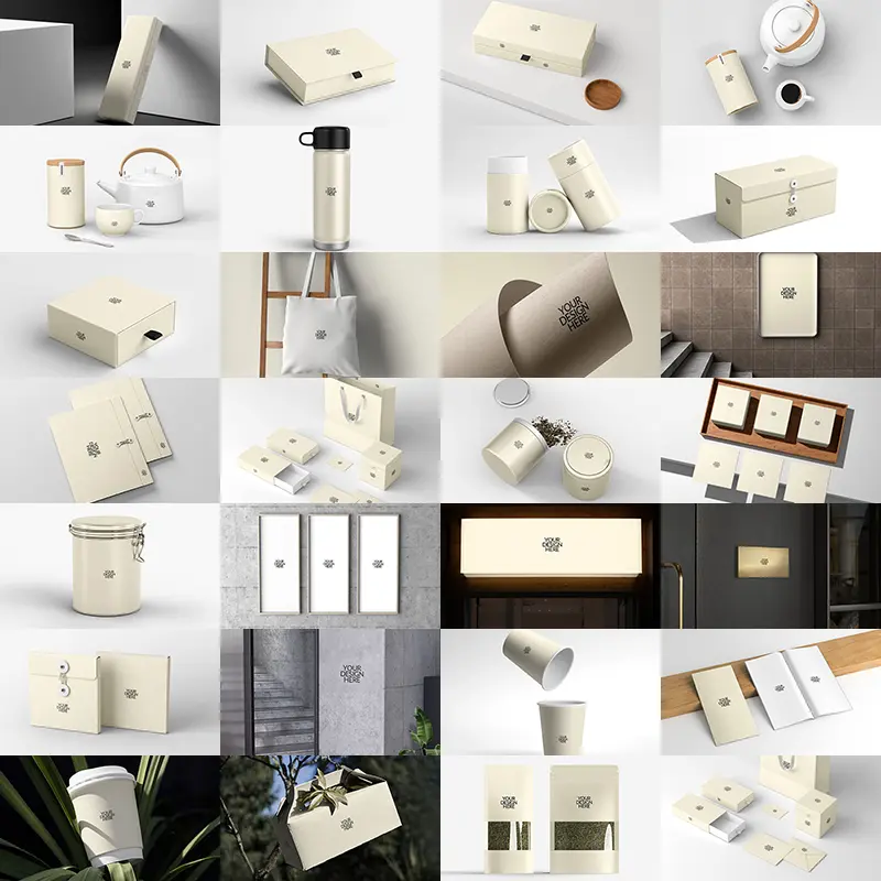 544-茶叶品牌包装PS样机茶壶纸杯礼盒手提袋vi贴图效果展示设计素材27款