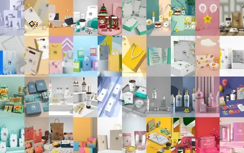 546-纸盒包装高端礼盒PS样机模版化妆品手提纸袋VI展台场景贴图设计素材