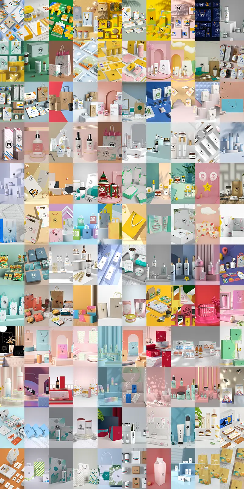 546-纸盒包装高端礼盒PS样机模版化妆品手提纸袋VI展台场景贴图设计素材